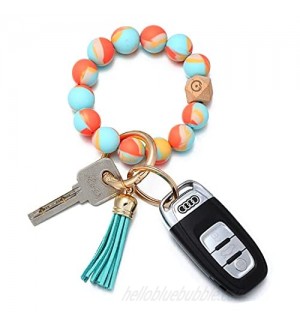 Coolcos Giftable Portable House Car Keys Ring Holder  Elastic Beaded Silicone Bracelet Bangle Wristlet Keychains W/ Tassel