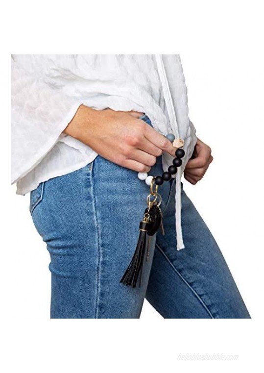 Dizzy Creek Designs Silicone Key Ring Bracelet Women Beaded Bangle Keychain Wristlet Leather Tassel