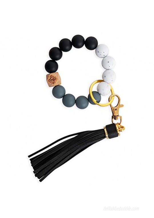 Dizzy Creek Designs Silicone Key Ring Bracelet  Women Beaded Bangle Keychain Wristlet Leather Tassel