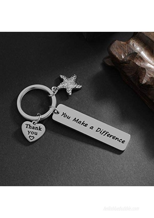 Esbio Ssem Thank You Gifts You Make a Difference Keychain Engraved Stainless Steel Key Charm for Volunteer Appreciation Jewelry Gift for Teacher Employee Doctor Mentor