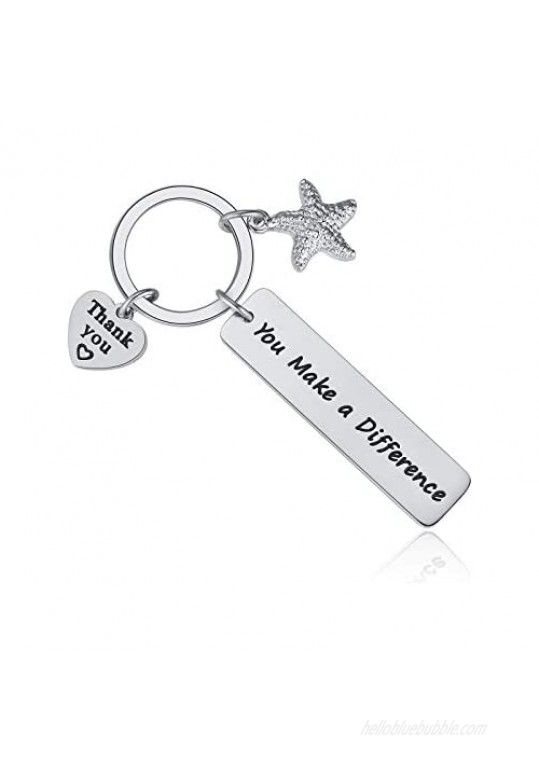 Esbio Ssem Thank You Gifts You Make a Difference Keychain Engraved Stainless Steel Key Charm for Volunteer Appreciation Jewelry Gift for Teacher Employee Doctor Mentor
