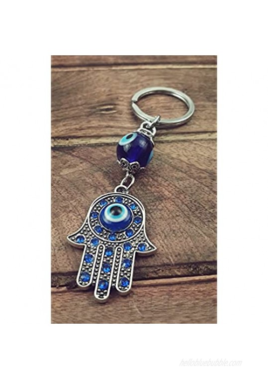 Evil Eye Silver Hamsa Keychain Hand Fatima Protection Charm Key holder Good Luck Keychain - Amulet