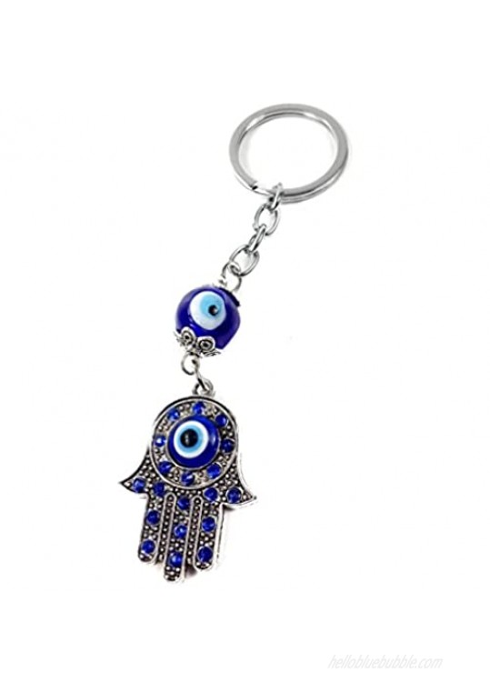 Evil Eye Silver Hamsa Keychain Hand Fatima Protection Charm Key holder Good Luck Keychain - Amulet