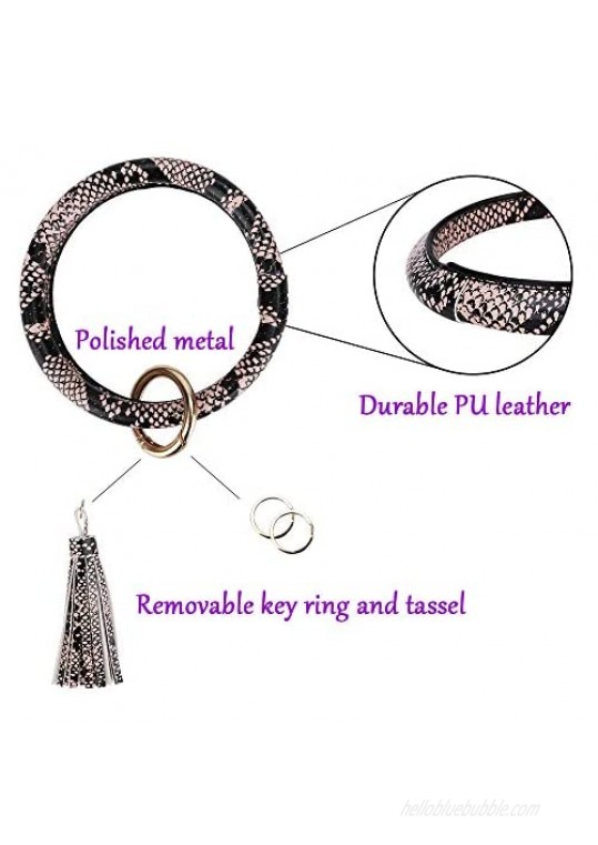 Habbi 6pcs Wristlet Keychain Bracelet with Tassel Leather Bracelet Bangle Key Ring for Women Girl 4 Inches