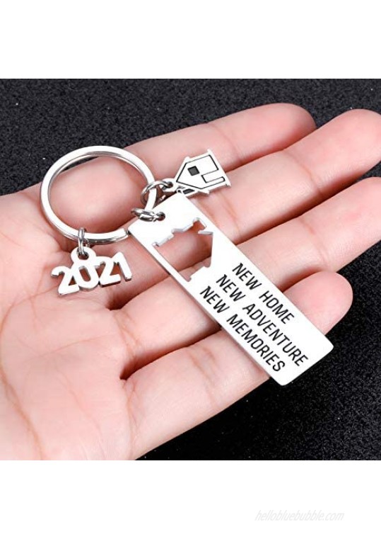 JEWGLO 2021 New Home Housewarming Key Chain Gift for Men Women Realtor Closing Gift for New Homeowners Christmas New Year Gift to Families Friends New Neighbor New Home Housewarming Party Gift for Him Her Silver Small