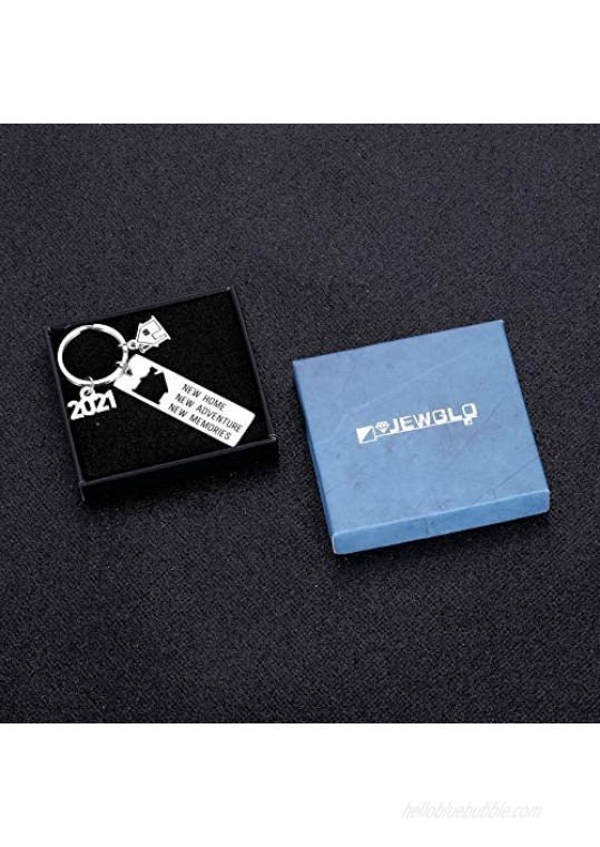 JEWGLO 2021 New Home Housewarming Key Chain Gift for Men Women Realtor Closing Gift for New Homeowners Christmas New Year Gift to Families Friends New Neighbor New Home Housewarming Party Gift for Him Her Silver Small