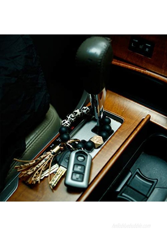 JIANYI Keychain Bracelet Tassel Key Chain Silicone Wooden Beaded Wristlet Bangle Portable Car Key Ring Holder