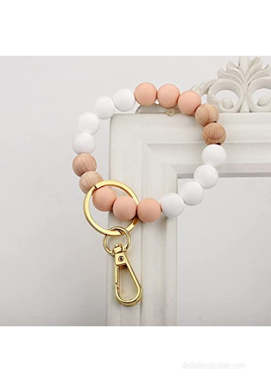 Kemstone Designs Silicone Bracelet Keychain Wristlet Key Ring Bracelet Beaded Link for Women
