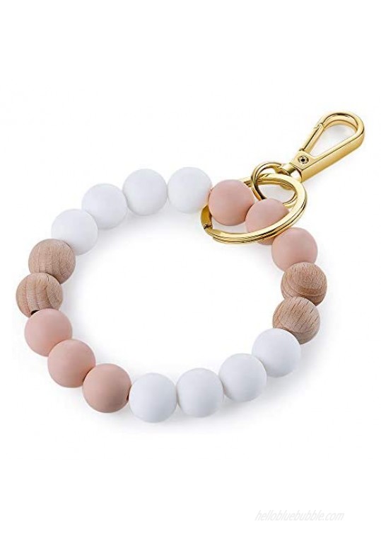 Kemstone Designs Silicone Bracelet Keychain Wristlet Key Ring Bracelet Beaded Link for Women