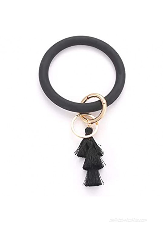 Key Ring Bangle Bracelet Leather Keyring Bracelet Key Chains with Tassel Wristlet Bangles for Women Girls