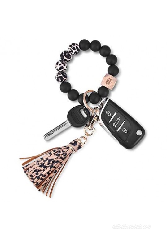 Key Ring Bracelet Wristlet Keychain: Silicone Beaded Bangle Chains