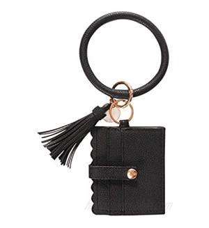 KraftyChix Wristlet Bracelet Keychain  ID Card Holder Purse with PU Leather Tassel Bangle Key Ring for Women Girls