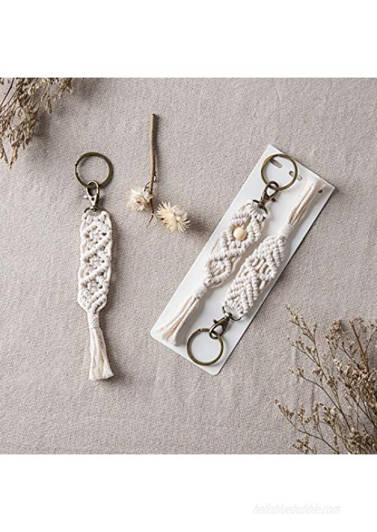 Mkono Mini Macrame Keychains Boho Macrame Bag Charms with Tassels Cute Handcrafted Accessories for Car Key Purse Phone Wallet Unique Gift Party Supplies Natural White 3 Pack