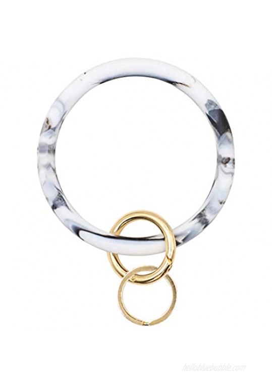 Mwfus Bangle Key Ring Chain Bracelet Round Silicone Wristlet Keychain Holder for Women Girls
