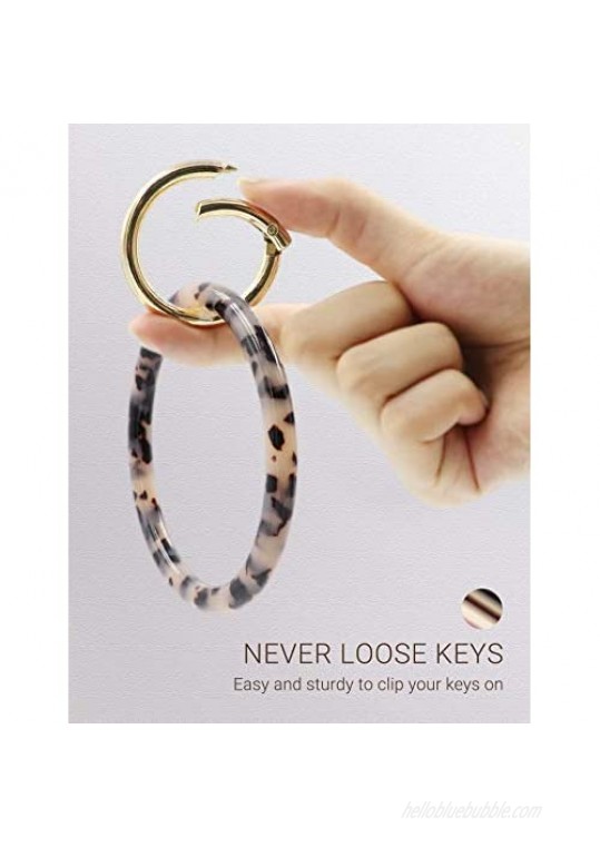 Mymazn Key Ring Bracelet Wristlet Keychain Bangle Keyring for Women Acetate Round Key Chain