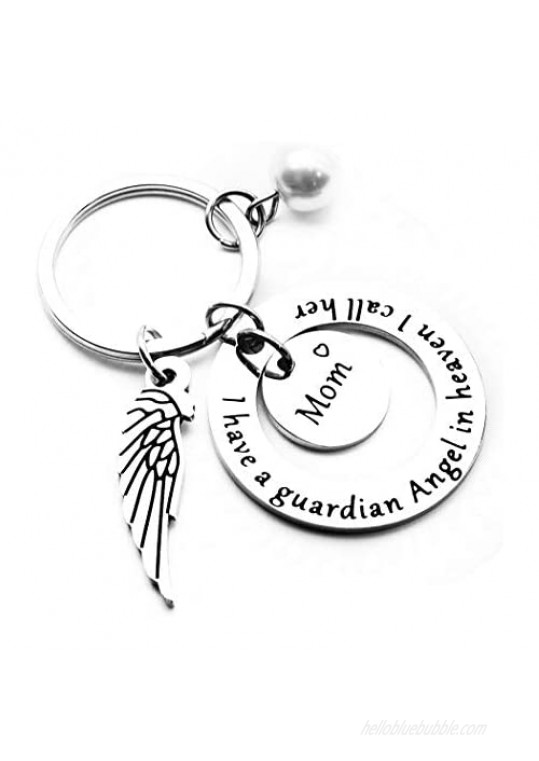 N/X Mom Memorial Keychain Gift Loss of Mother Jewelry I have a guardian Angel in heaven I call her Mom Keychain Sympathy for Remembrance Memory Gifts Silver Small