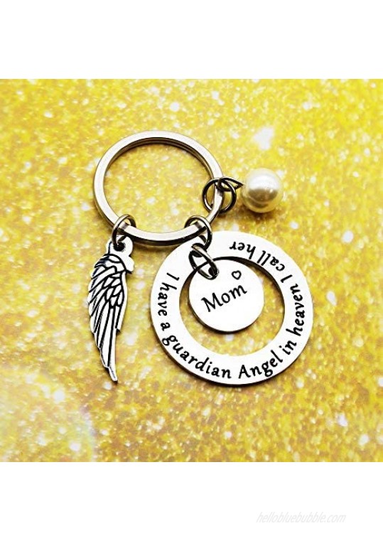 N/X Mom Memorial Keychain Gift Loss of Mother Jewelry I have a guardian Angel in heaven I call her Mom Keychain Sympathy for Remembrance Memory Gifts Silver Small