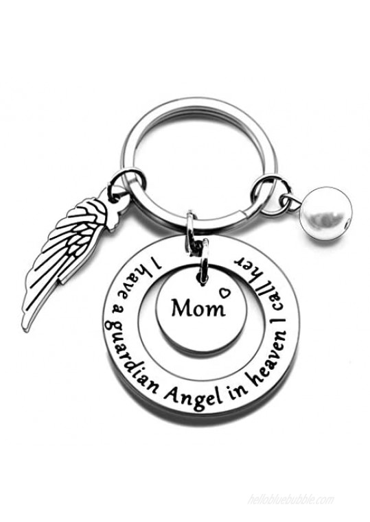 N/X Mom Memorial Keychain Gift Loss of Mother Jewelry I have a guardian Angel in heaven I call her Mom Keychain Sympathy for Remembrance Memory Gifts  Silver  Small