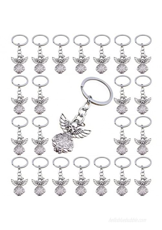 PHAETON 50PCS Silver Tone Guardian Angel Charm Keychain Key Ring