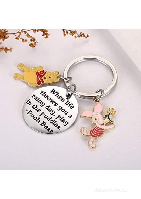 Pooh Bear Piglet Keychain Decor Party Suppiles - When Life Throws You a Rainy Day Play in The Puddles Inspirational Gifts