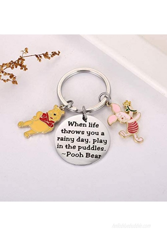 Pooh Bear Piglet Keychain Decor Party Suppiles - When Life Throws You a Rainy Day Play in The Puddles Inspirational Gifts