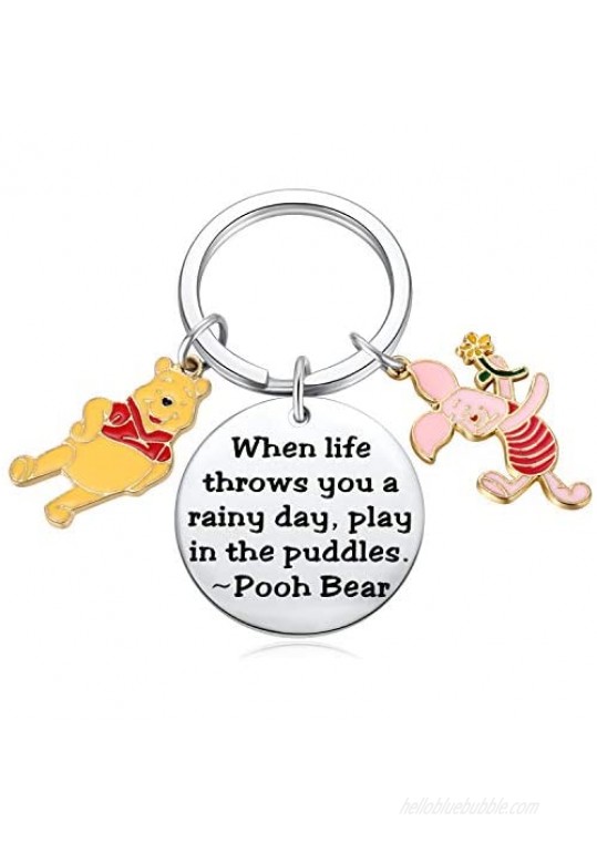 Pooh Bear Piglet Keychain Decor Party Suppiles - When Life Throws You a Rainy Day  Play in The Puddles Inspirational Gifts