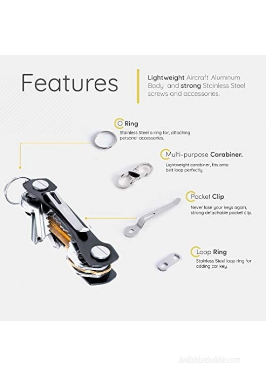 Smart Compact Key Holder & Key Organizer Keychain-Pro with Premium Accessories and Smart Key Ring/loop for Car Keys & Pocket Key Holder Bottle Opener and Carabiner up to 14 Keys (Black)