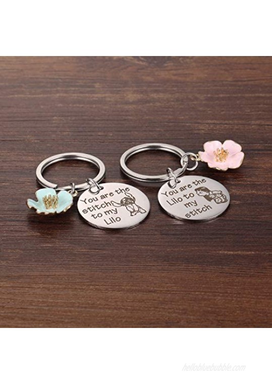 Stitch and Lilo Inspired Keychain Gift - You are The Lilo to My Stitch Keychains Cosplay Stich Jewelry Blue Pink Hibiscus Flowers Key Chains for Fans Collectors Friends Bestie BFF Keyring (2 Pack)
