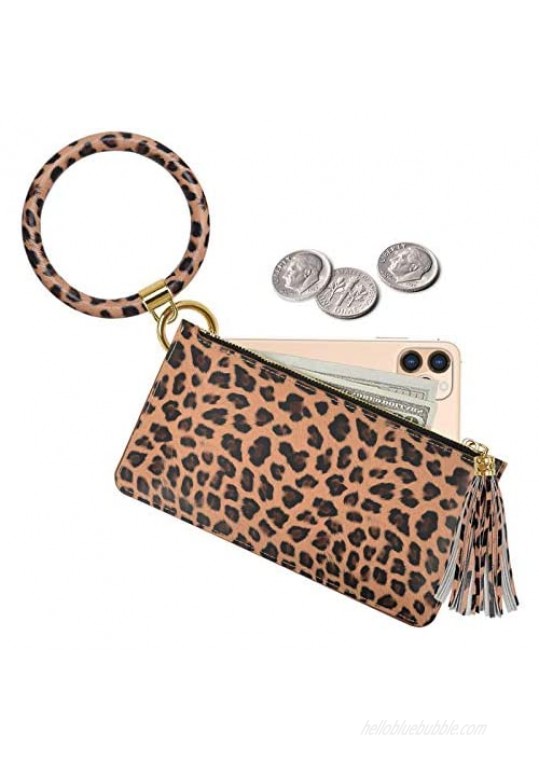 takyu Keychain Bracelet Wristlet Leather Key Ring Wallet with Card Holder Women