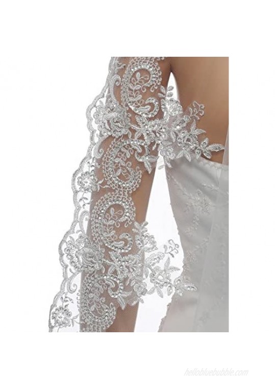 1T 1 Tier Georgeous 6 Embroid Sequin Lace Veil Cathedral Length 108