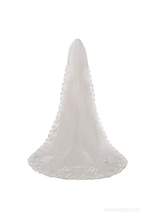 3M Lace Cathedral Wedding Veil 1T Long Cut Edge with Comb White Ivory