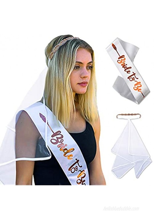 Bachelorettesy Bride to Be Satin Sash & Crystal Beaded Bohemian Headband Veil Set Perfect for Bachelorette Parties Bridal Shower Engagement Party & More! (Rose Gold)
