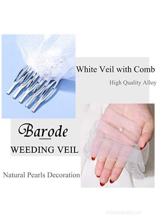 Barode Bride Wedding Veil Rhinestones Natural Pearl Bridal Birdcage Soft Tulle Veil with 2 Comb