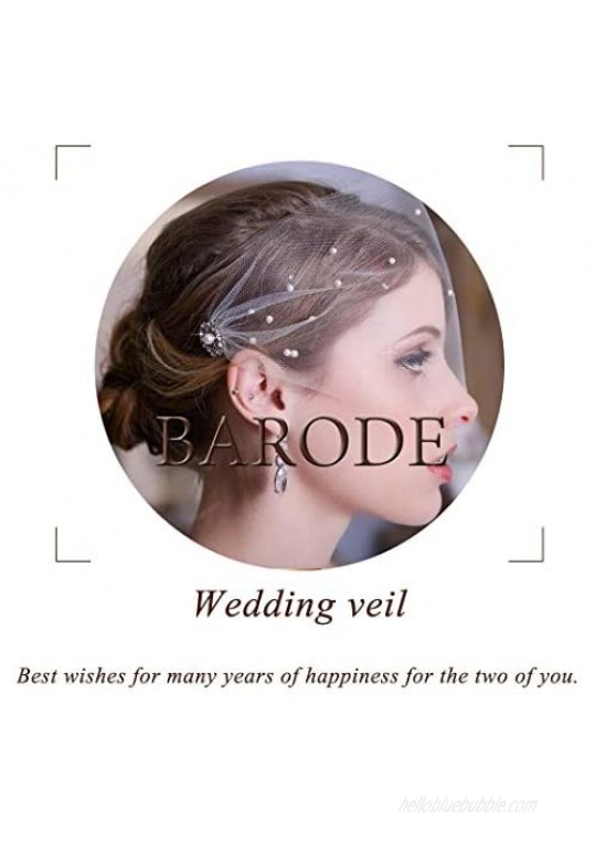 Barode Bride Wedding Veil Rhinestones Natural Pearl Bridal Birdcage Soft Tulle Veil with 2 Comb