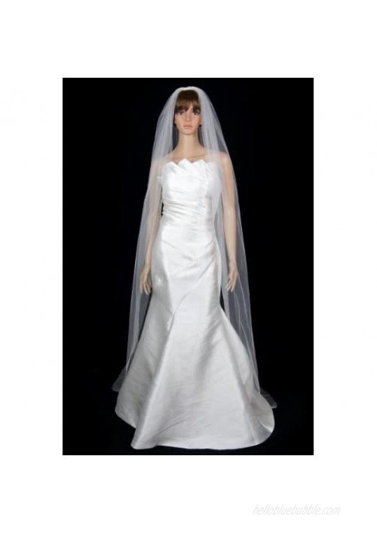 Bridal Wedding Classic Veil Ivory 1 Tier Long Chapel Length Standard Cut Edge