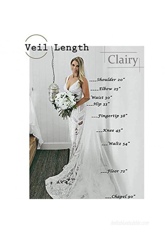 Clairy Bride Wedding Veil Cathedral Veils Bridal Tulle Headpieces Lace Hair Jewelry Veils with Comb (White)