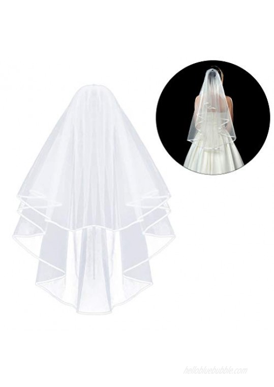 Comicfs White Double Ribbon Edge Center Cascade Bridal Wedding Veil with Comb