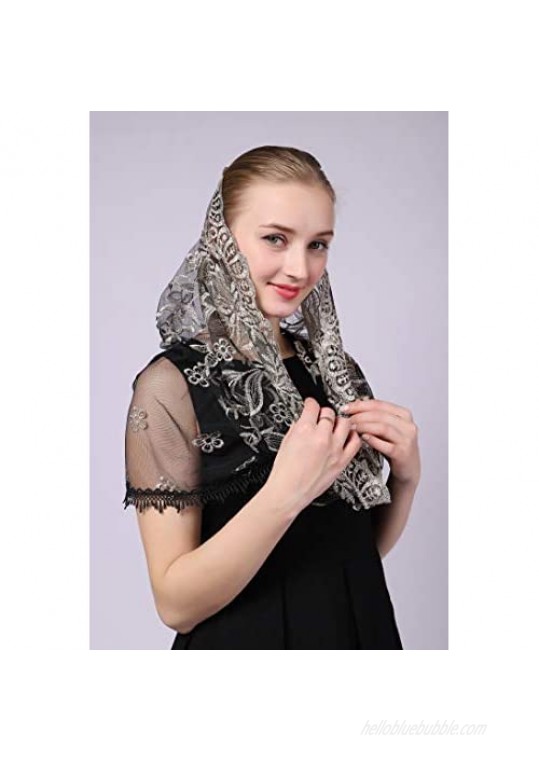 Czyl Accessories Black and Gold Embroidered Infinity Veil Traditional Vintage Inspired Wrap Veil Mantilla Measuring about 44X24 inche