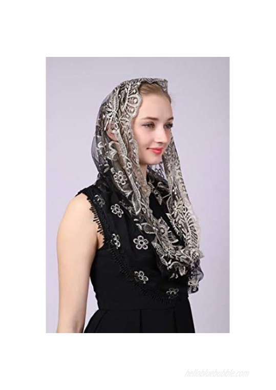 Czyl Accessories Black and Gold Embroidered Infinity Veil Traditional Vintage Inspired Wrap Veil Mantilla Measuring about 44X24 inche