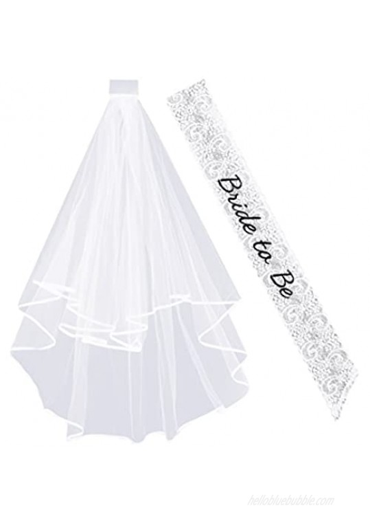 DECORA Bride to Be Bachelorette Veil Lace Sash with Ribbon Edge and Comb for Bachelorette Party Bridal Shower