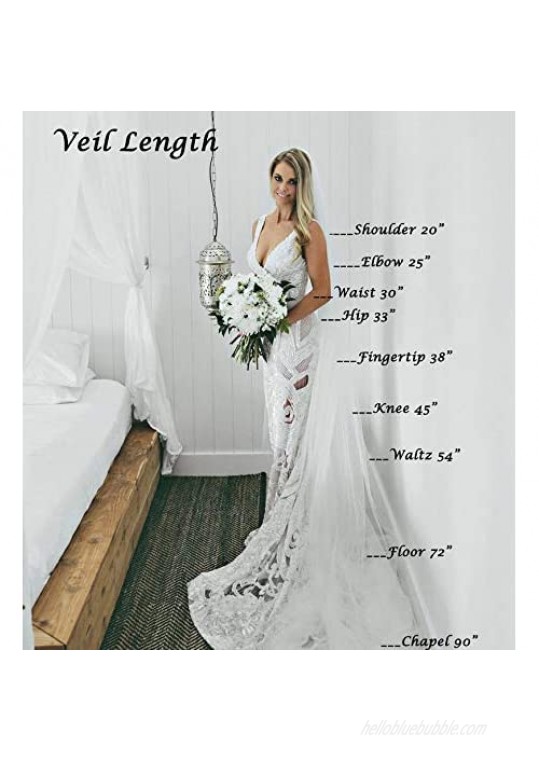 Dreamyn Bride Lace Wedding Veil 1 Tier 118 White Long Cathedral Length Veli Bridal Tulle Hair Accessories with Mental Comb for Brides