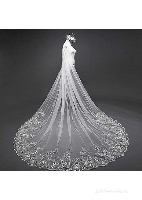EllieHouse Womens 1 Tier Cathedral Sequin Lace Wedding Bridal Veil With Comb L63