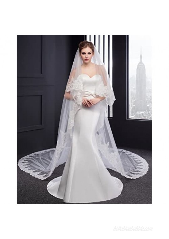 EllieHouse Womens 2 Tier Cathedral Lace Wedding Bridal Veil With Comb L01 
