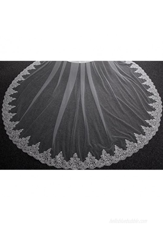 EllieHouse Women's 2 Tier Cathedral Lace Wedding Bridal Veil With Comb L01