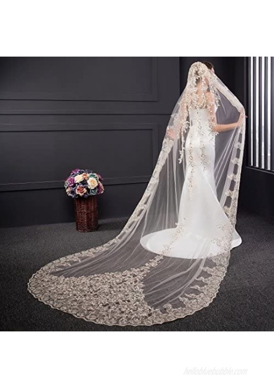 EllieHouse Women's Lace Chapel Wedding Bridal Veil With Free Comb E21