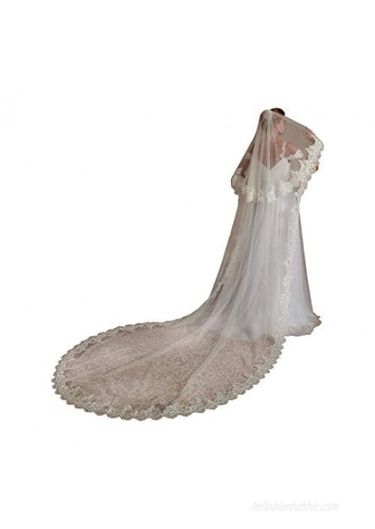 EllieHouse Women's Long 2 Tier Lace Wedding Bridal Veil With Metal Comb L70