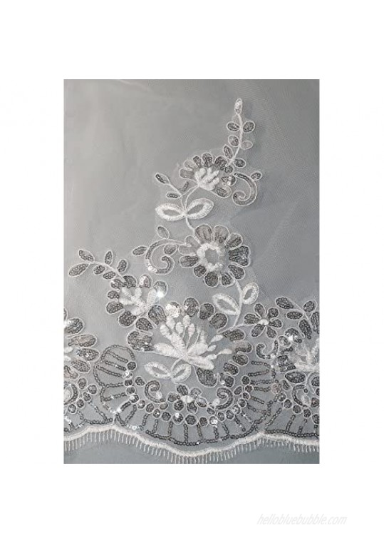 EllieHouse Women's Sequins Lace Wedding Bridal Veil With Comb S01