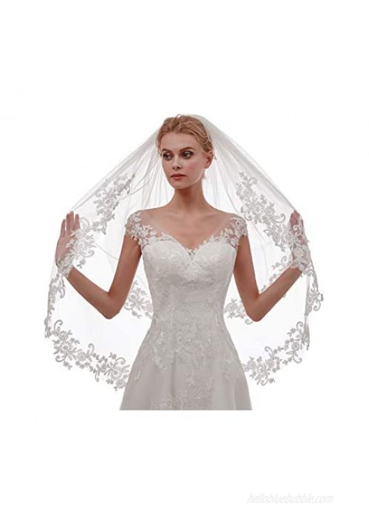 EllieHouse Women's Short 2 Tier Lace Wedding Bridal Veil With Comb L24