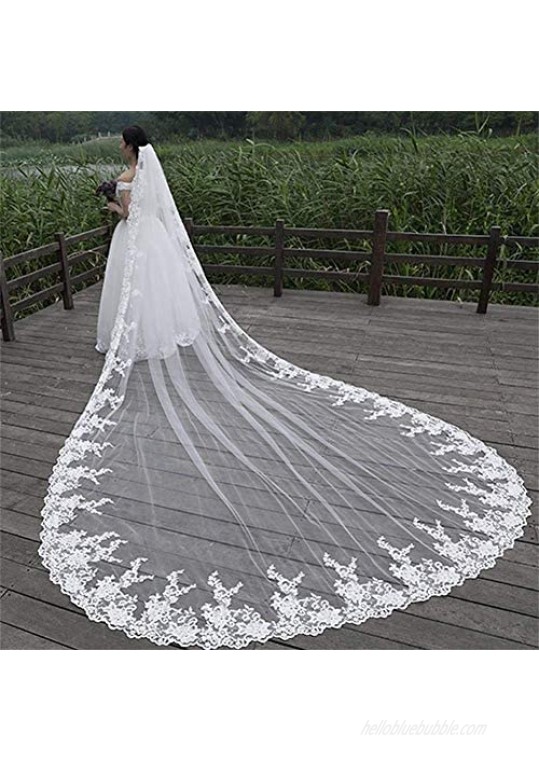 Faithclover Wedding Veils Long Cathedral Full Floral Lace Egde 1 Tier with Comb…