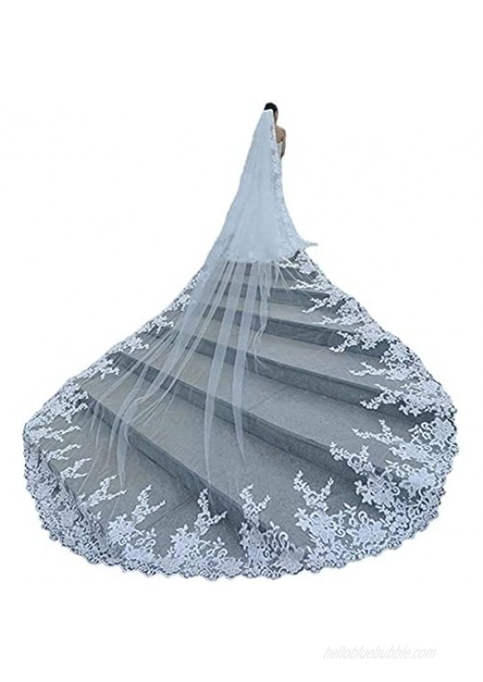 Faithclover Wedding Veils Long Cathedral Full Floral Lace Egde 1 Tier with Comb…